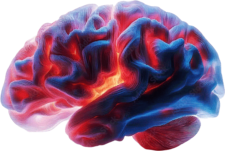 Illustration of human brain highlighting neurological activity